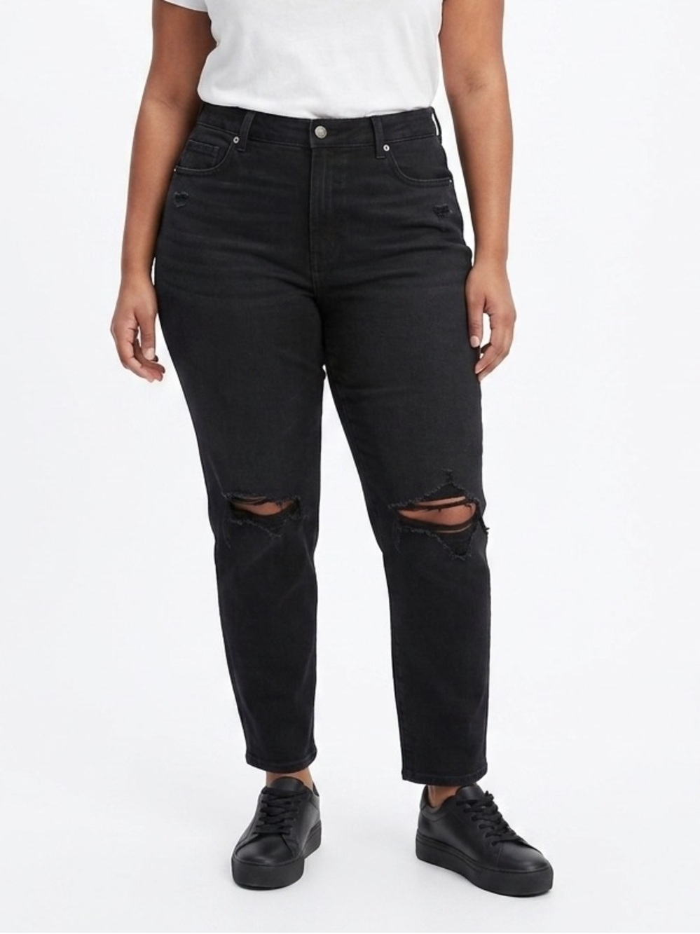 American Eagle Outfitters mom Straight Black Distressed Jeans - Picture 1 of 6